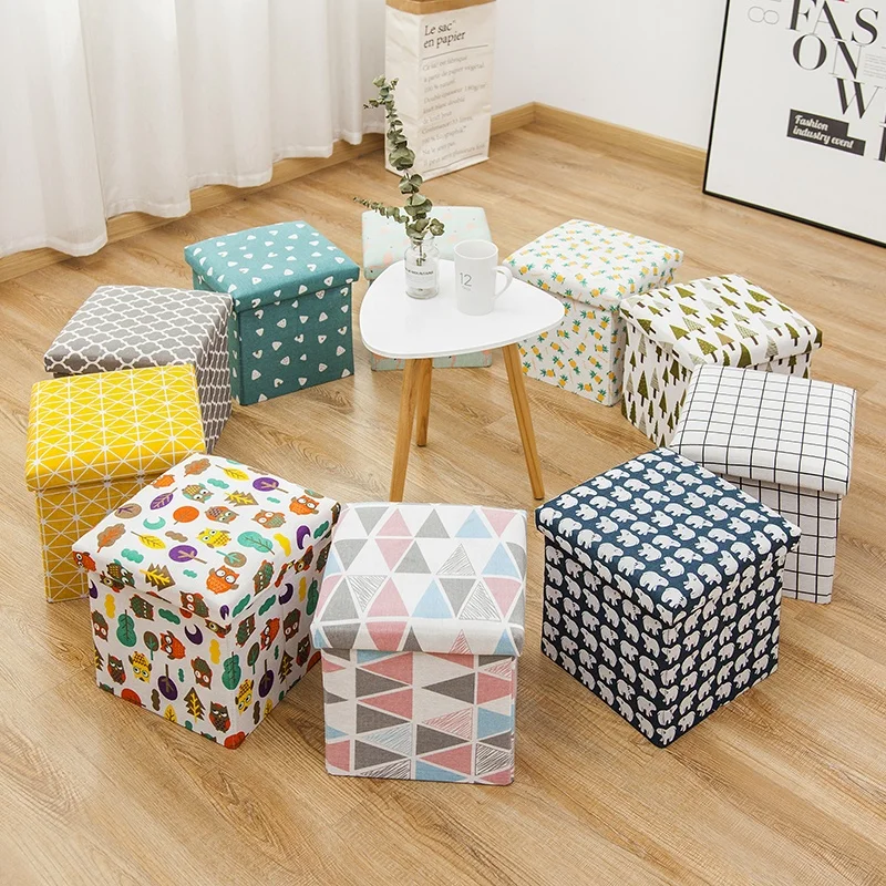 
Dongyi Cheap Linen Print Folding Living Room Foam Cube Ottoman 