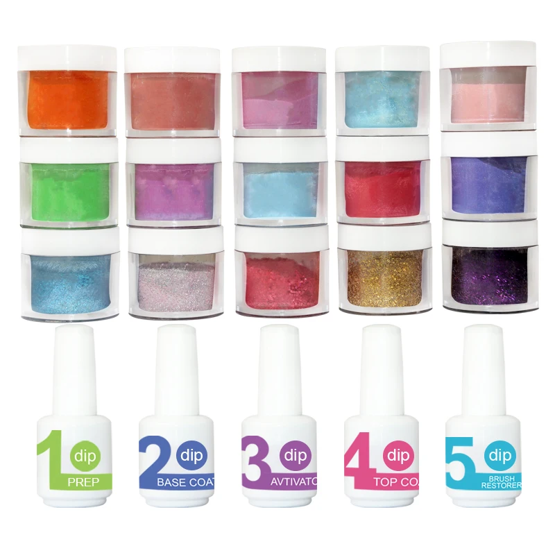 Xmas Popular Glitter Pigment Dipping Powder Kit Sets Color Dipping Nail 3in1 acrylic Powder