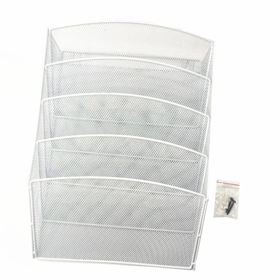 Amazon hot sale wideny powder coated stationery office school supply 5 tier metal mesh iron steel table desk wall file organizer