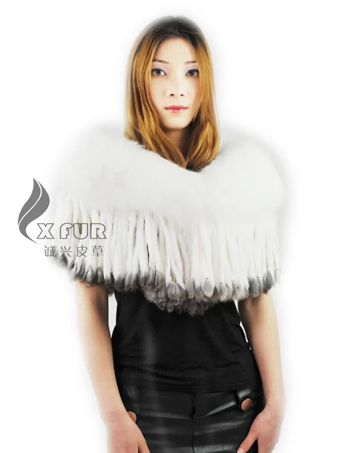 CX-B-61B Fox Fur Bridal Cape With Rabbit Fur Tassel
