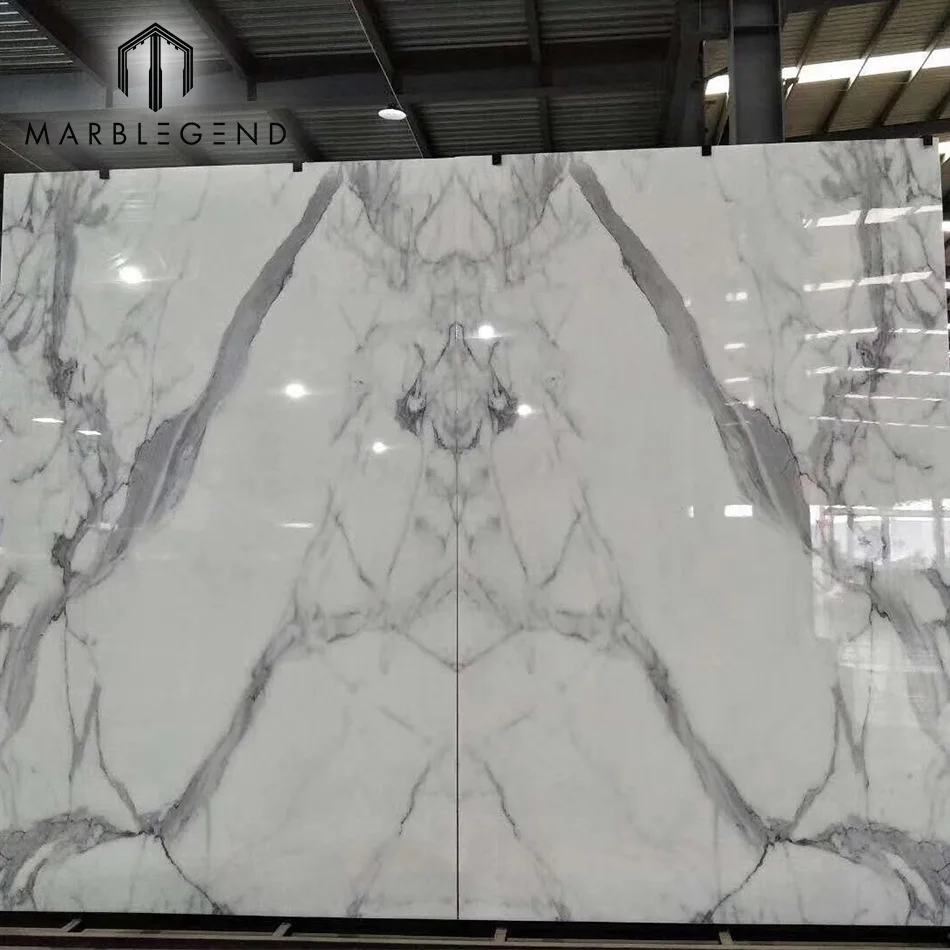 Artificial nano stone book match Italian Statuario marble slab