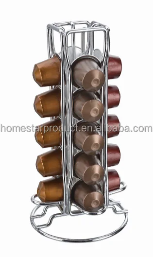 Stainless steel modern and elegant coffee capsule holder and Coffee Pods Capacity Chrome Wire Rotating Nespresso espresso Coffee