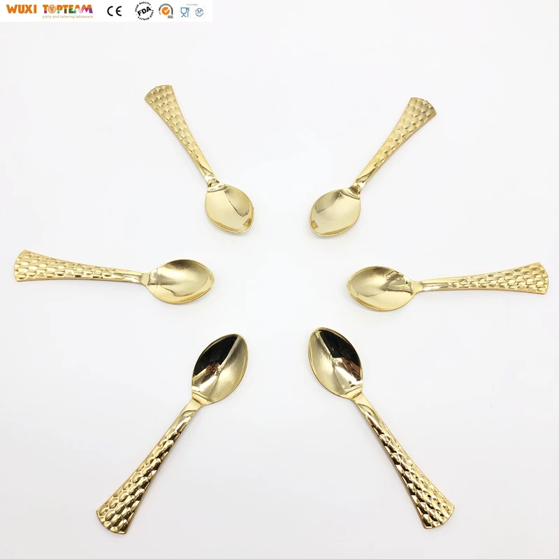 Disposable cutlery wholesale Small Plastic Pearl Spoon gold clouded Plastic Spoon for Dessert