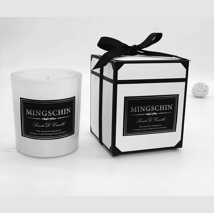 Luxury Candle Set White Frosted Glass jar and Box Scented Soy Wax Candle