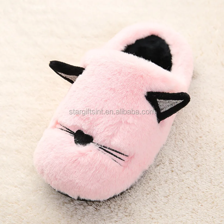 
New Design Black Cotton Soft bedroom house Winter Warm Cartoon Cat Kids Slippers for Girls Boys 