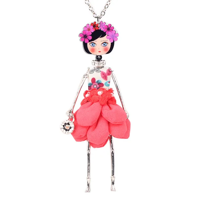 Japanese Style Cute Doll Pendant Necklace Lovey Skirt Doll Necklace Sweater Chain Necklace with Kawaii Doll