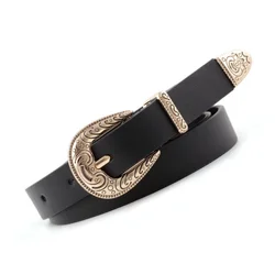 Vintage Embossed Metal Buckle PU Belt