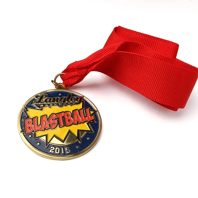 Round Glitter Zinc Alloy Design Custom 3D Enamel Engraved Die Casting Sports Award Metal Medal with Fabric Ribbon