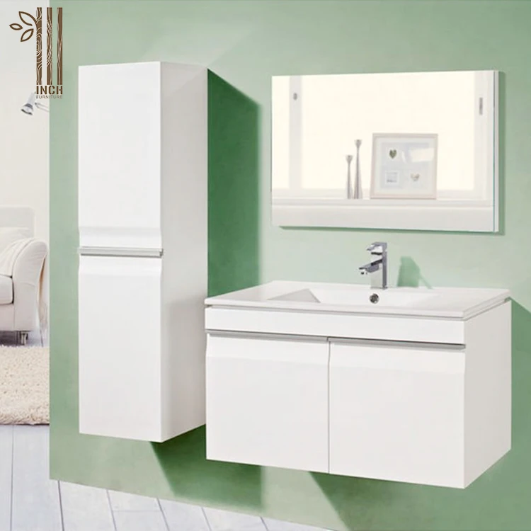 White melamine carcass cabinet MDF PVC thermofoil door bathroom vanity