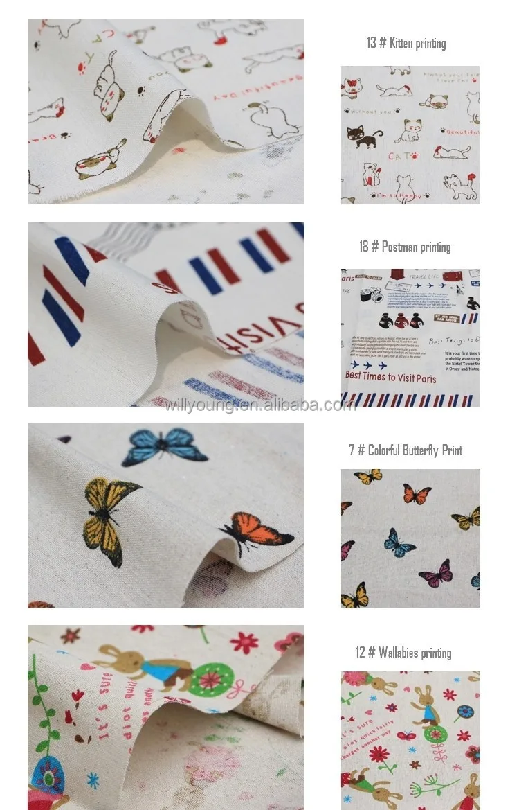 cotton linen fabric 85% linen 15% cotton mix knit fabric print fashion patterns for tote bag shopping bag hotel curtain