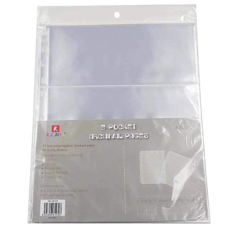 Page clear 11 punch hole plastic pocket card holder
