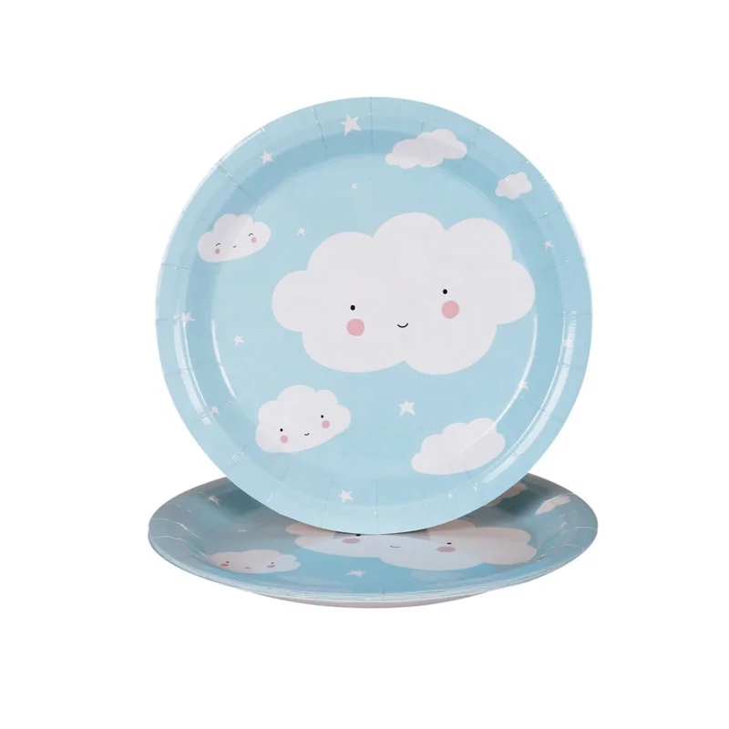 Classical Hot Sell  Disposable 250gsm  Cute 9 inch White Clouds Paper Plates