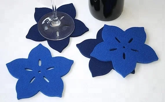 4 Pack Colorful Flower Shape Felt Cup Coasters for Drinks