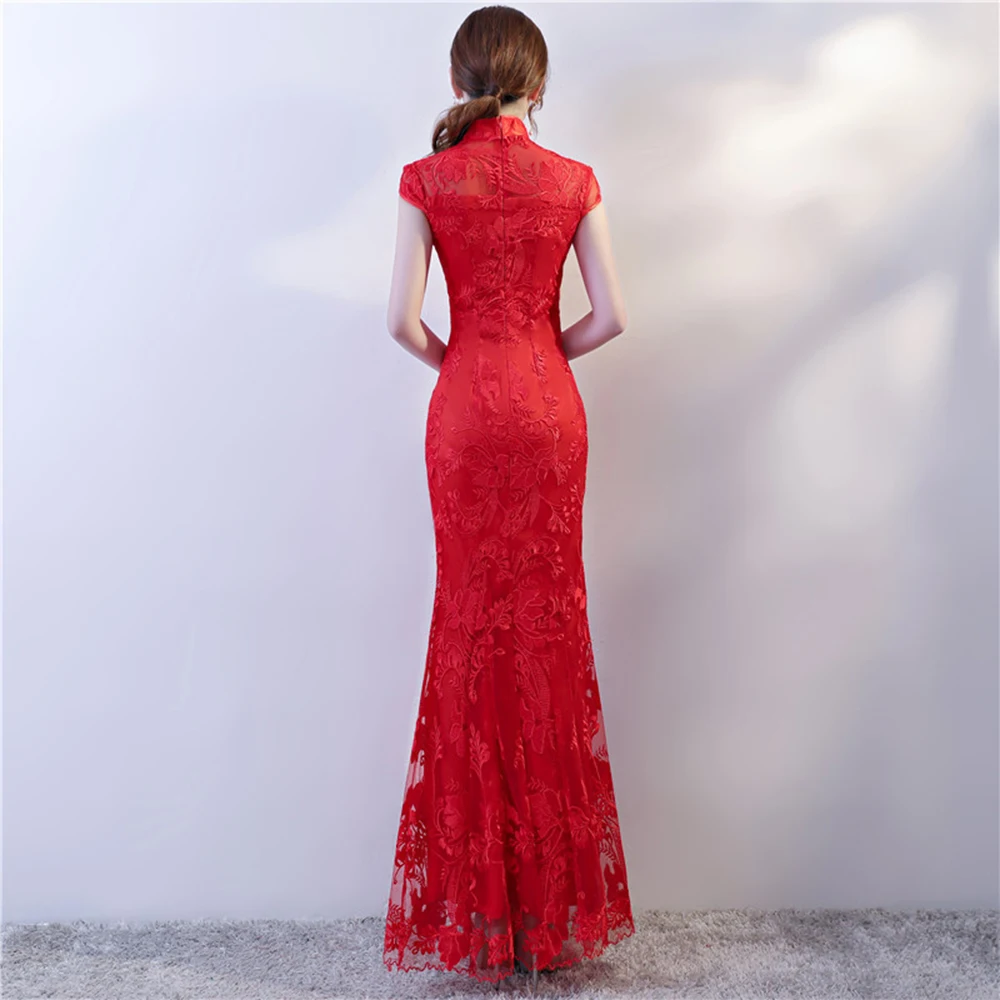 Haofei China custom made High quality traditional embroidered red lace chinese wedding dress