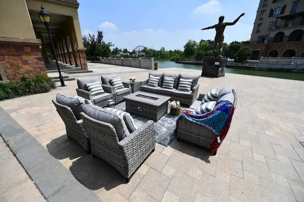 Лидер продаж 2020, набор уличной мебели из ротанга, садовая мебель для патио, газовая костра