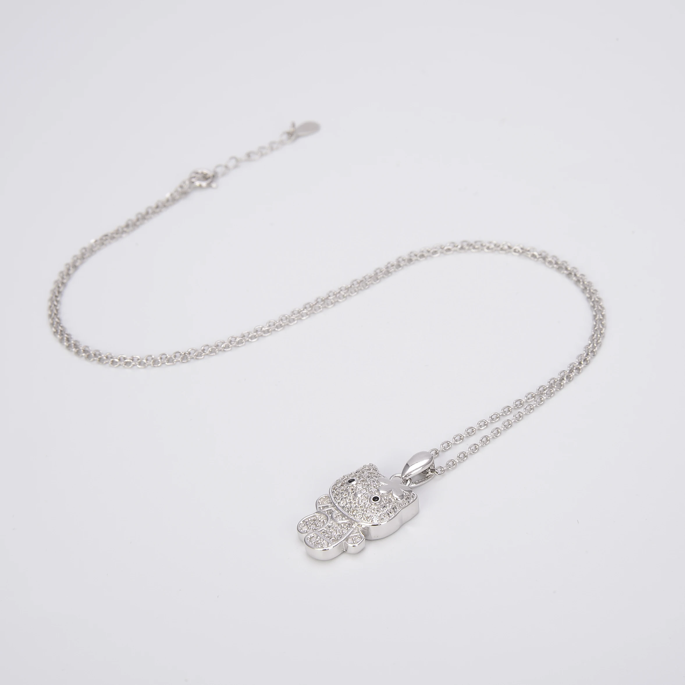 ZHILIAN Cubic Zircon Choker Animal Jewelry 925 Silver Cute Kitty Charm Collarbone Necklace