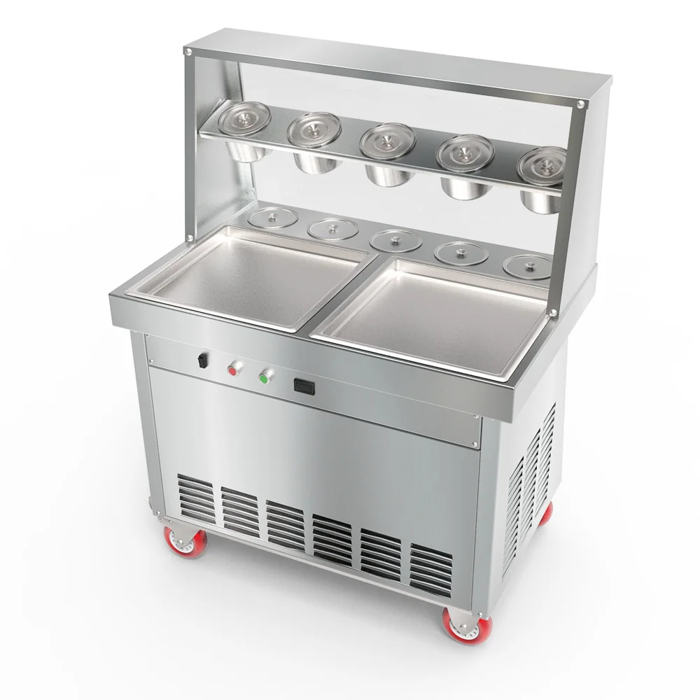 Double flat pan fried roll ice cream machine mesin ais krim goreng Factory Supply Square Pan Fried Ice Cream Machine