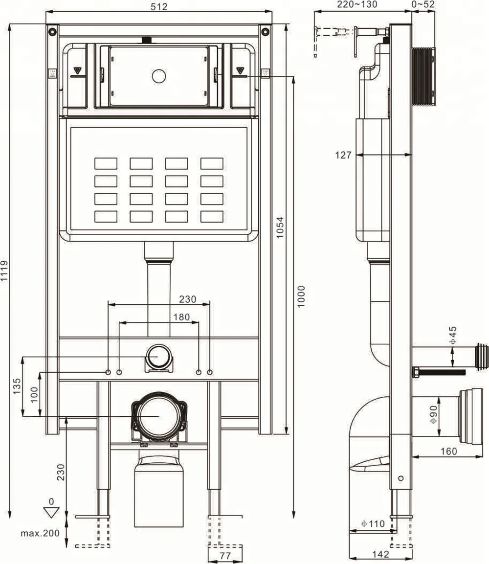 Australia standard toilet concealed water cistern with push button for wall hung toilet bowl
