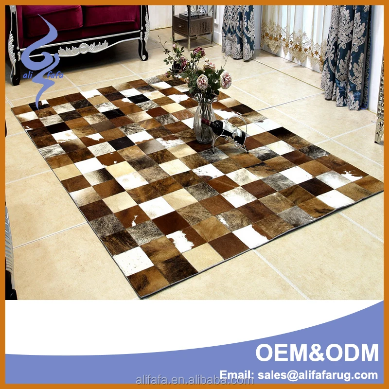 Cowhide carpet and rug, 15x15cm patchwork cow rug with leather border