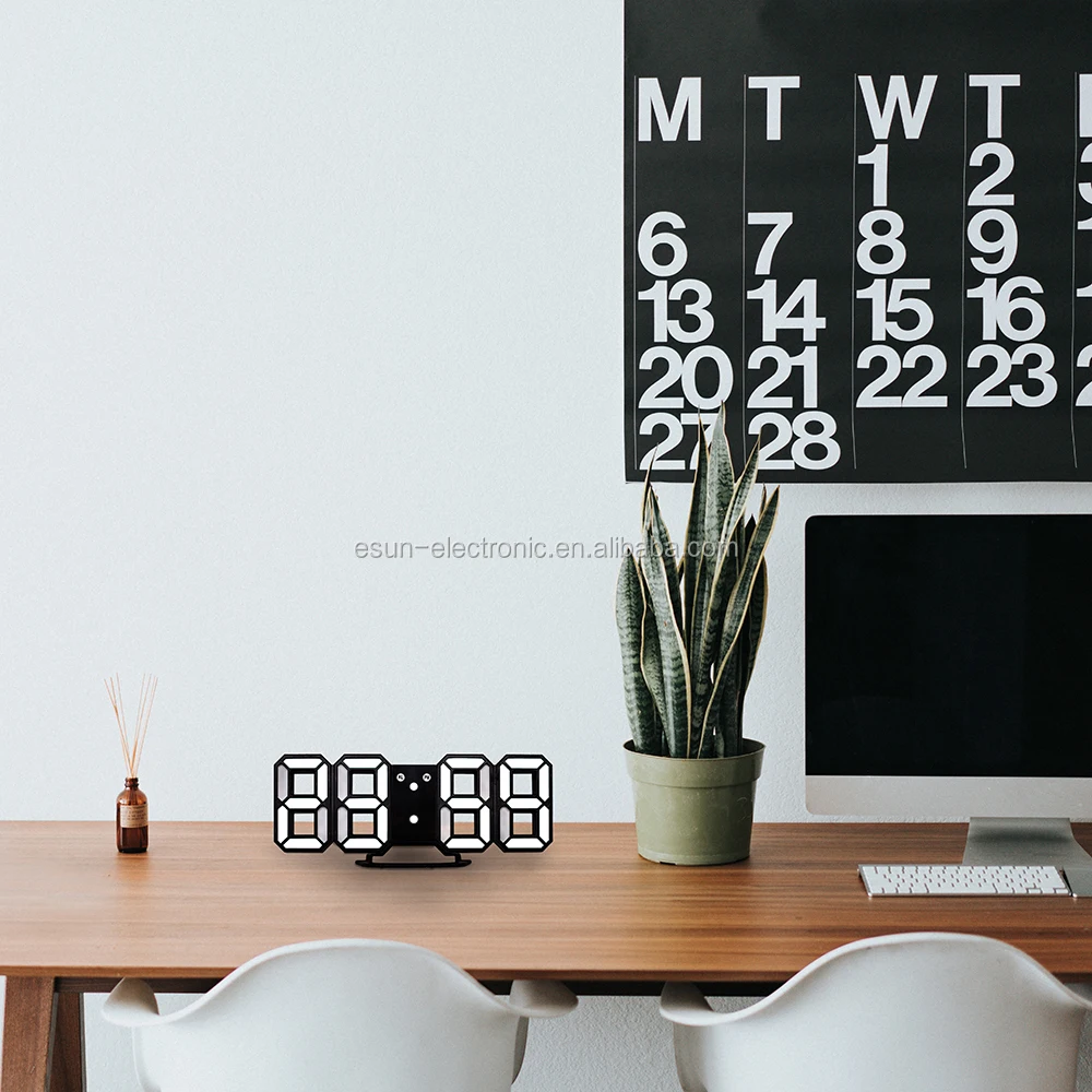 Smart Brightness Control 3D LED Modern Digital Alarm Wall Clock for Office Home Decor