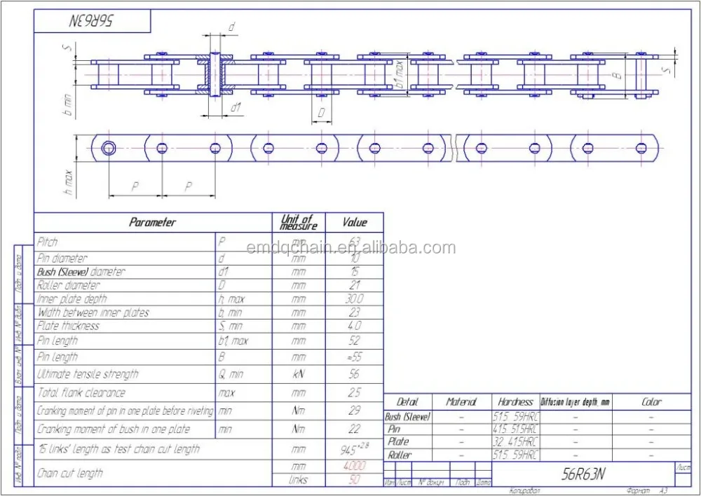 Russia standard Metric conveyor industrial chain roller chain M56
