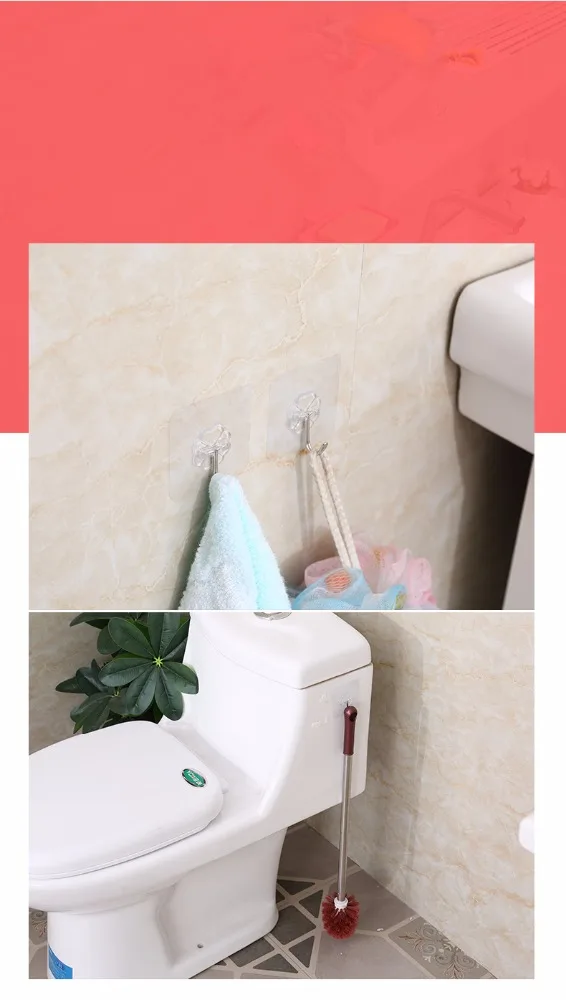 
Bathroom Kitchen Removable Transparent Wall Hook Heavy Duty Adhesive Hook 