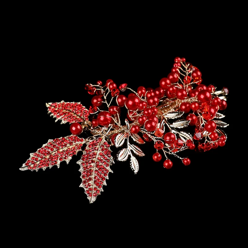 Handmade Freshwater Accessory Jewelry flower headpiece Wholesale wedding bride crystal Red rhinestone pearl hair clip