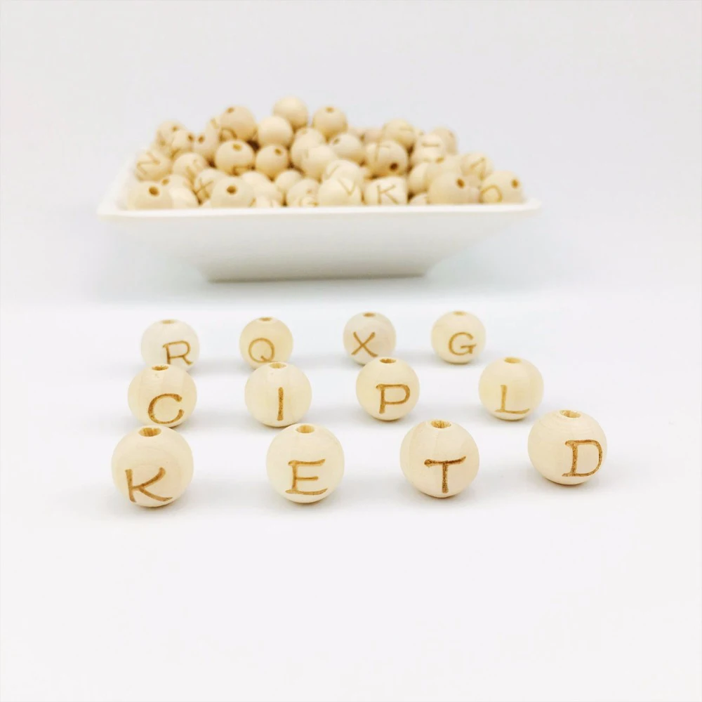 14mm DIY Name Small Wooden Alphabet Custom Personalized Engraved Beads