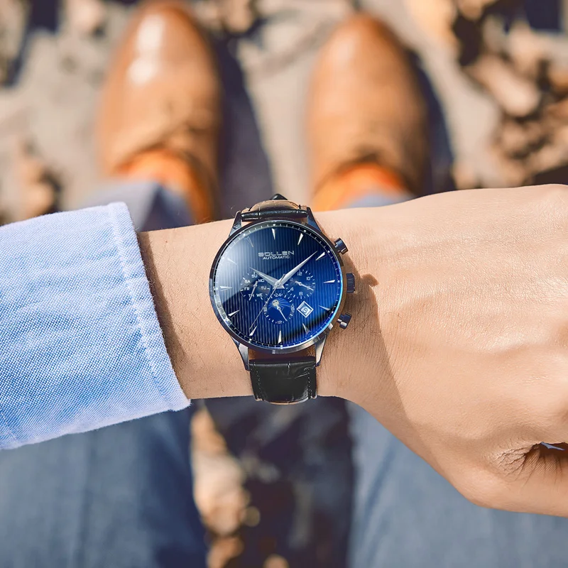 Мужские часы DFSL303, светящиеся в темноте, водонепроницаемые автоматические часы, деловые часы