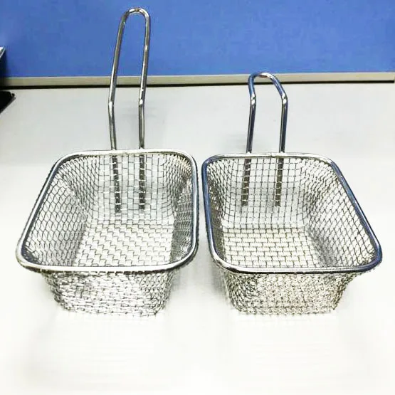 Square wire mesh chip french fry basket with handle