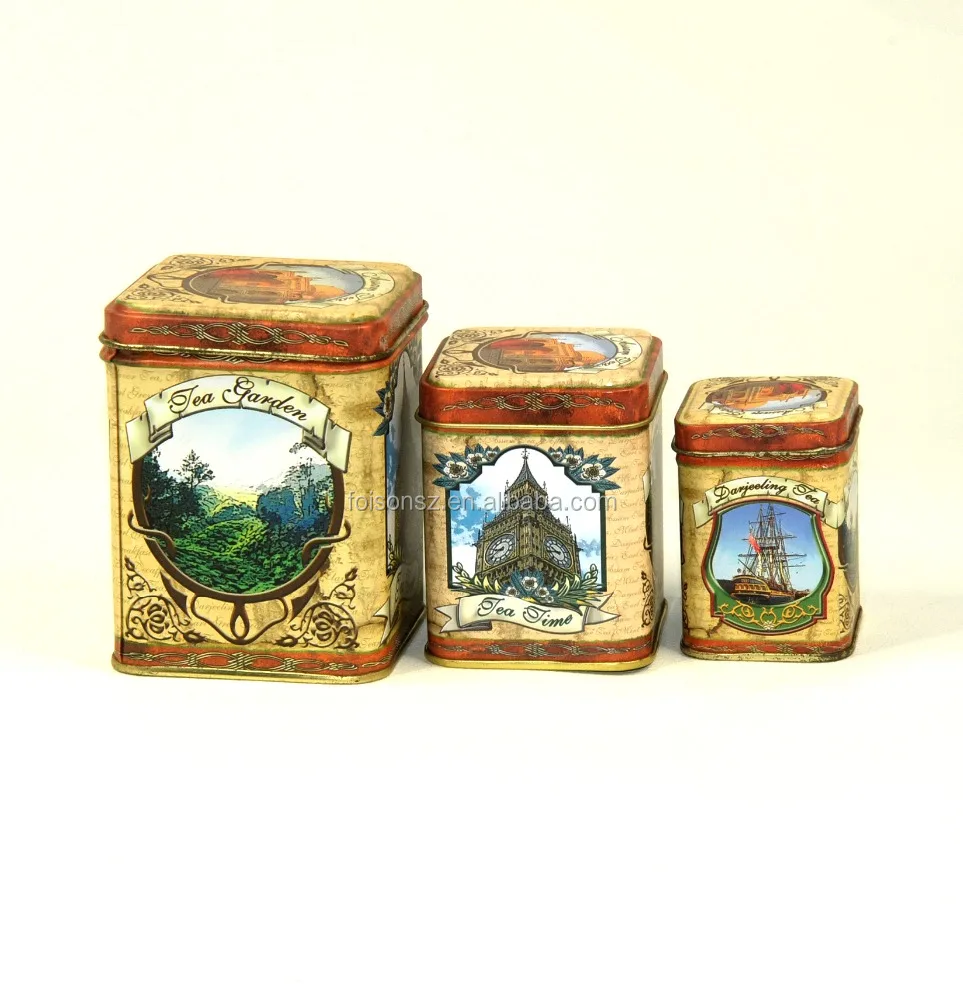 square metal tea tin can coffee tin box custom boxes with logo gift box packaging