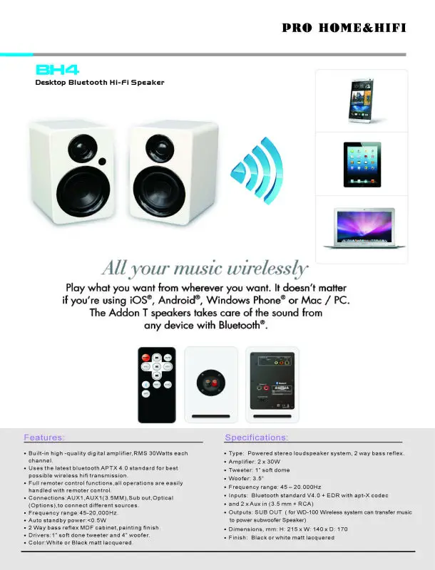 BH4 Профессиональный переносной Bluetooth Главная Привет-Fi Акустические системы
