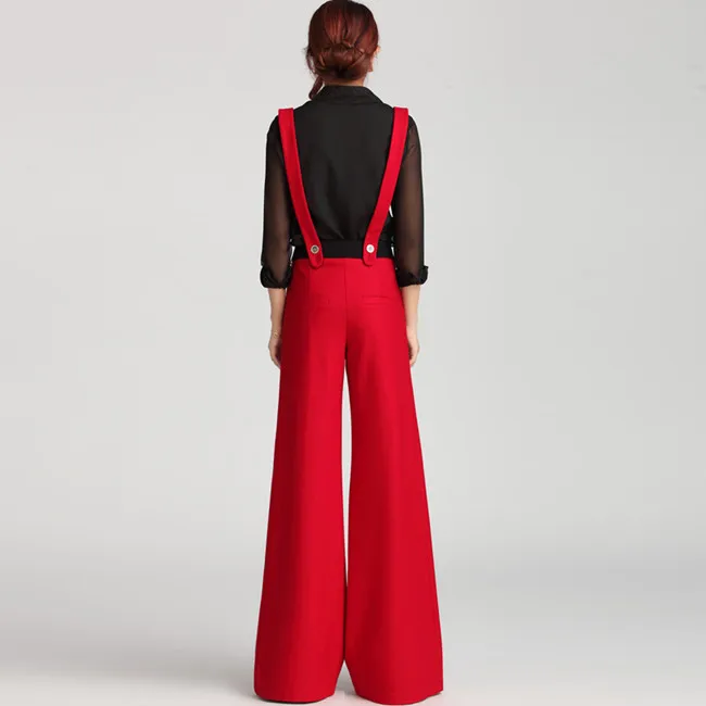 Winter Wool Ladies Wide Leg Palazzo Pants Suspenders Pants