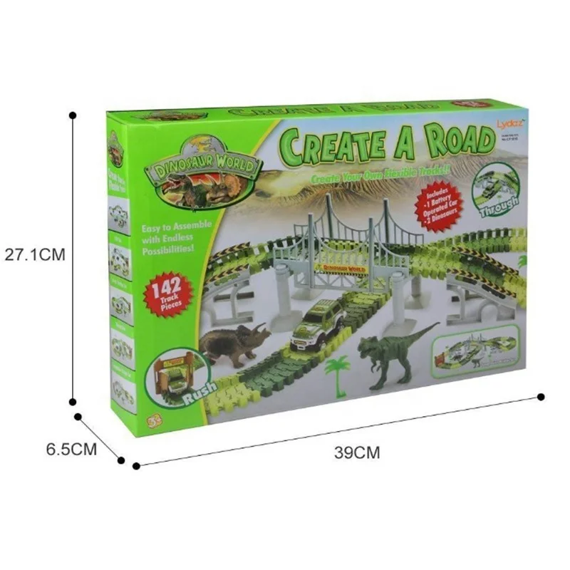 Hot sale Green Simulation Dinosaur World  Flexible Track Cars Toy Set 142pcs for kids