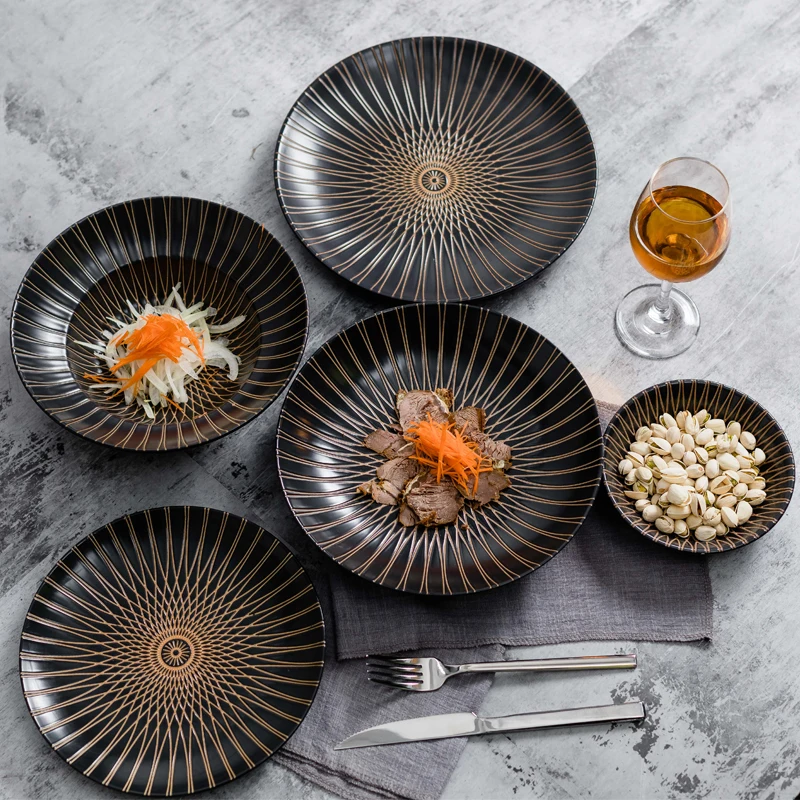 Unique Line Ceramic Plate Exquisite Design Italian Style Ceramic Dinnerware Set Plate