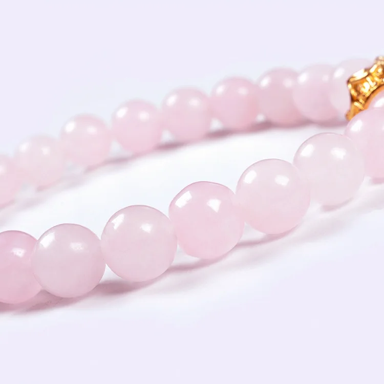 F118 2 Pcs Rose Quartz Volcanic lava stone Valentine Handmade Jade Bangle crown boy girl friendship gifts mans couple bracelet