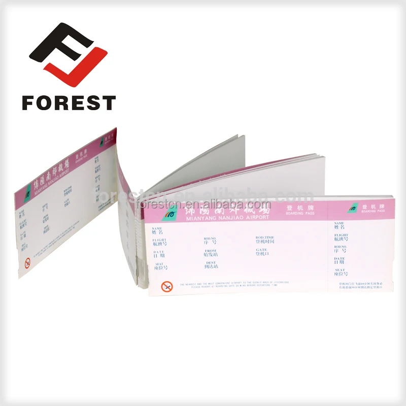 Cheap price flight ticket airline thermal paper boarding pass, air fright tickets