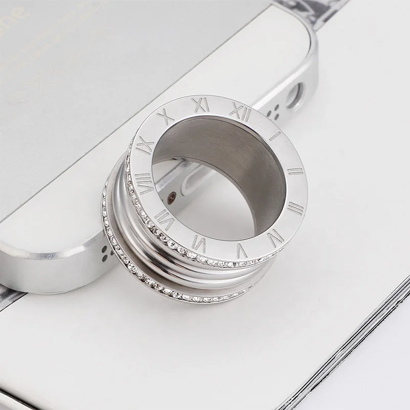 Roman Numerals Stainless Steel Promise Crystal Diamond Engagement Silver Rings For Ladies