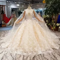 LSS349 sexy v neck western ball gowns with cape quinceanera dresses elegant sample wedding ball gown