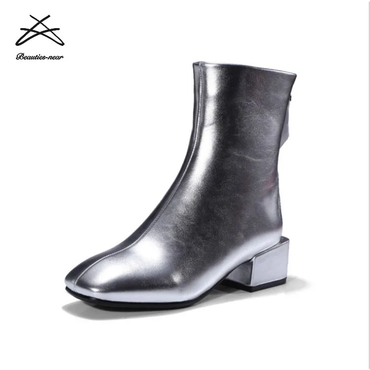 2018 new fashion black leather women winter boots ankle boots for women