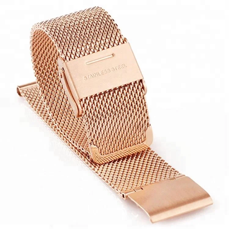 Hot sale 12 14 16 18 20 22 24 MM 0.6 coarse 304 stainless steel mesh watch band with quick release smart watch replacement bands