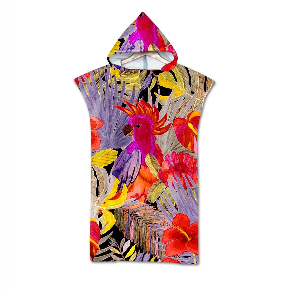 parrot printed custom design Microfiber for adults wholesale adult hooded poncho beach towel