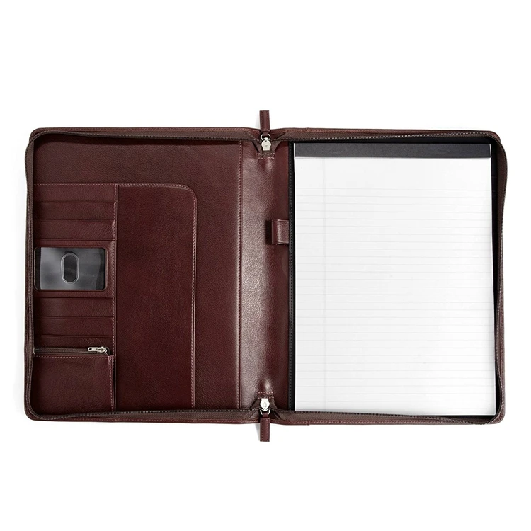 Classic Zippered Padfolio genuine leather zippered padfolio for unisex