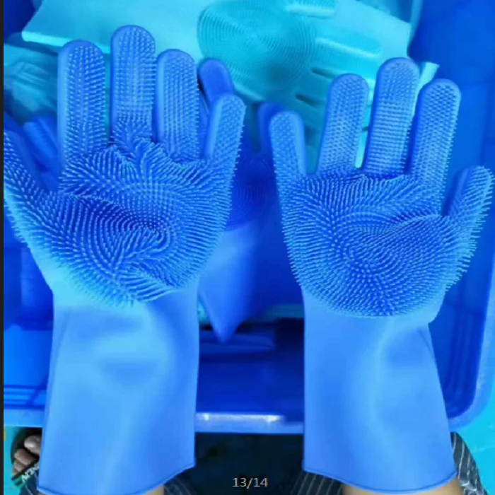 Magic Reusable Silicone Gloves with Cleaning Scrubber, Great for dish wash, Cleaning