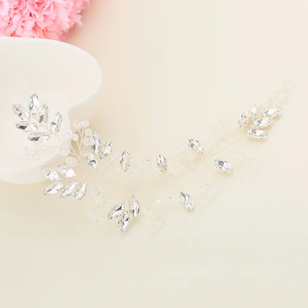 Handmade Rhinestone Crystal Wedding Hair Band Bridal Hair Bands for Wedding Hair Accessories Silver