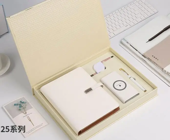 2018 hot sale business gift set organizer planner notebook with power bank and usb flash drivewith 3 in 1 line cable