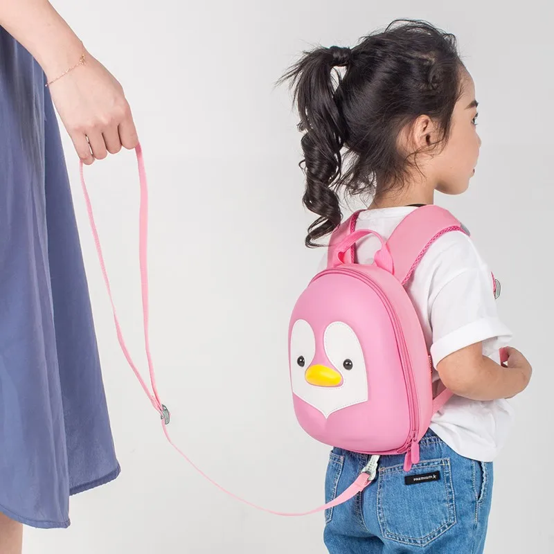 Supercute EVA 3D Hard Shell Penguin-Print School Backpack for Kids and Toddlers with Safety Harness