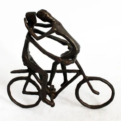 Vintage style antique cast iron couple father and son  bike figurine home decoration statue for sale