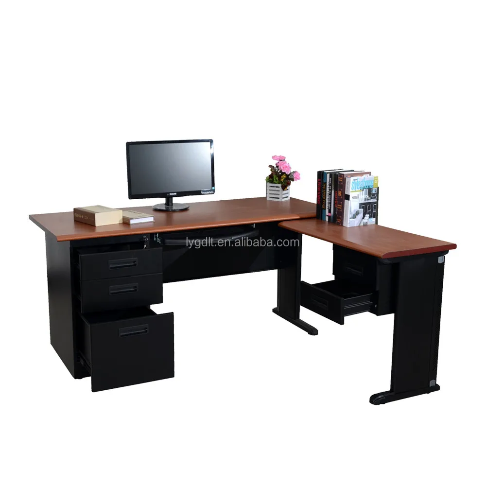 Office desk L shape with drawer Executive Luxury Melamine Wooden Office Writing Consulting Wood Table
