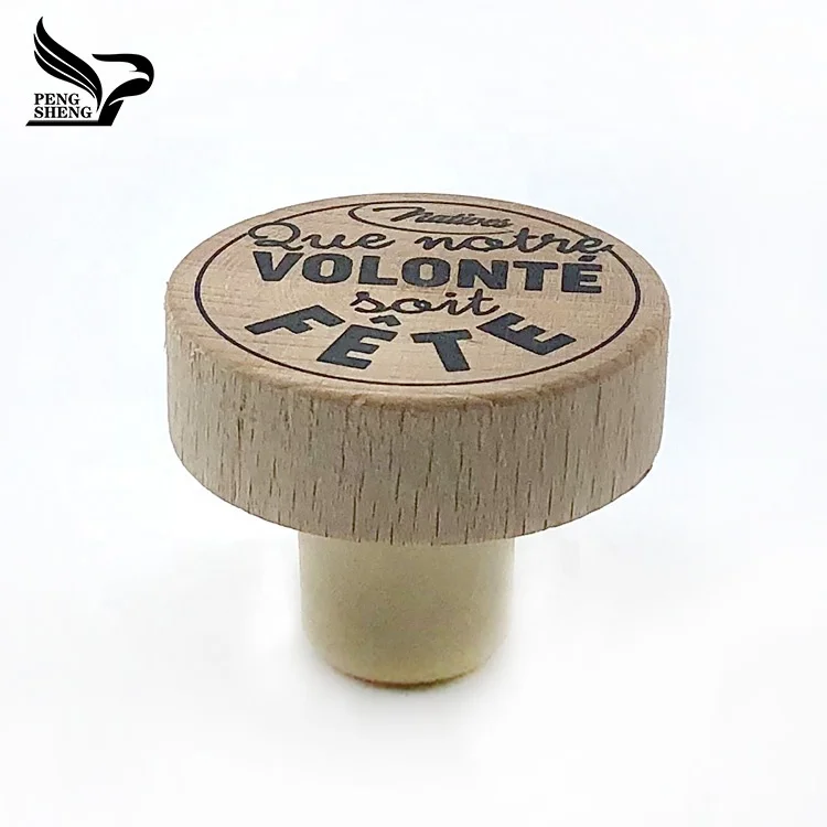 
Printing logo wooden cap High polymer cork stopper 